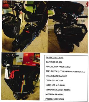 cartel de la scooter en venta con sus características