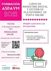 Cartelería curso de marketing digital y gestión de plataformas de venta online.